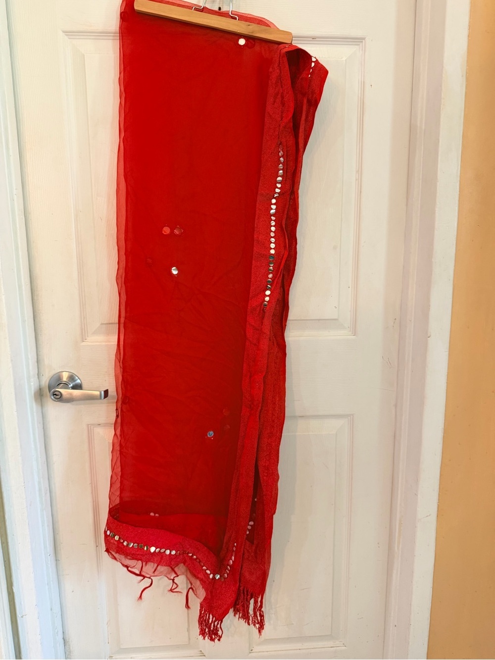 Unk Red Sequined Sheer Scarf Wrap